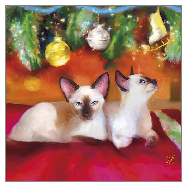Denise Laurent Christmas Cat Greeting Card 'Christmas Baubles' Cat Greeting Card