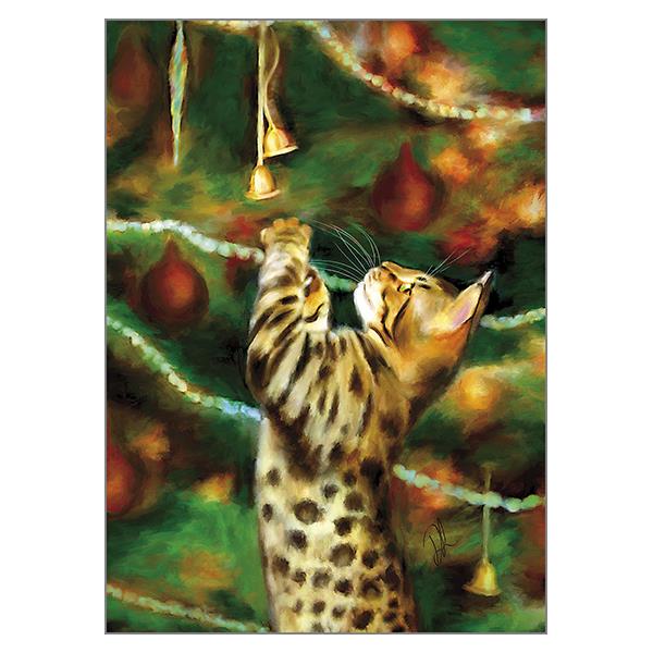 Denise Laurent Christmas Cat Greeting Card 'The Bell Ringer' Christmas Cat Greeting Card