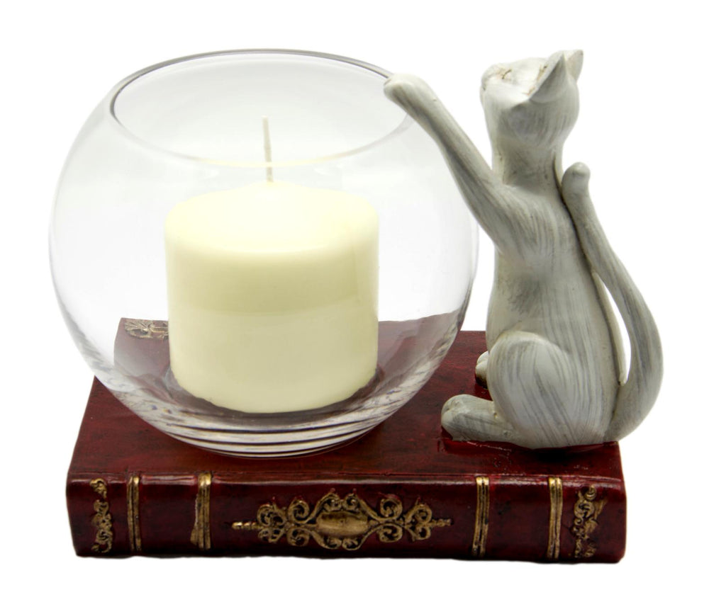 Cat and Book Candle Holder