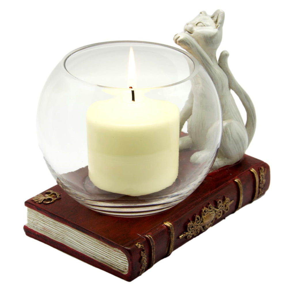 Cat and Book Candle Holder