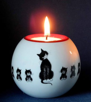 Dubout Cats, Cats in a Row Round Black Cat Tea Light Holder