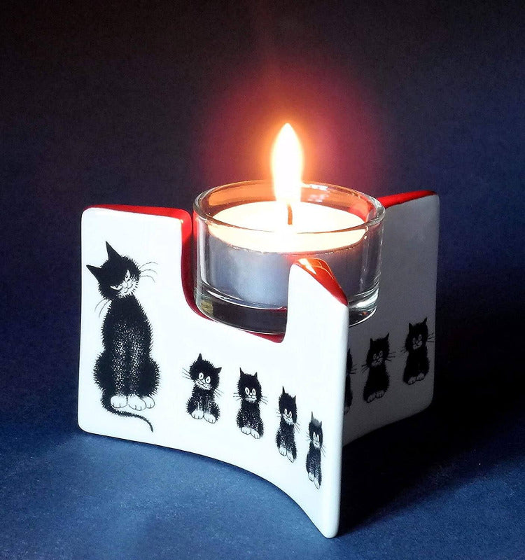 Dubout Cats, Cats in a Row Triangle Black Cat Tea Light Holder