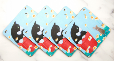Ailsa Black Daisy Games Set of 4 Cat Coasters