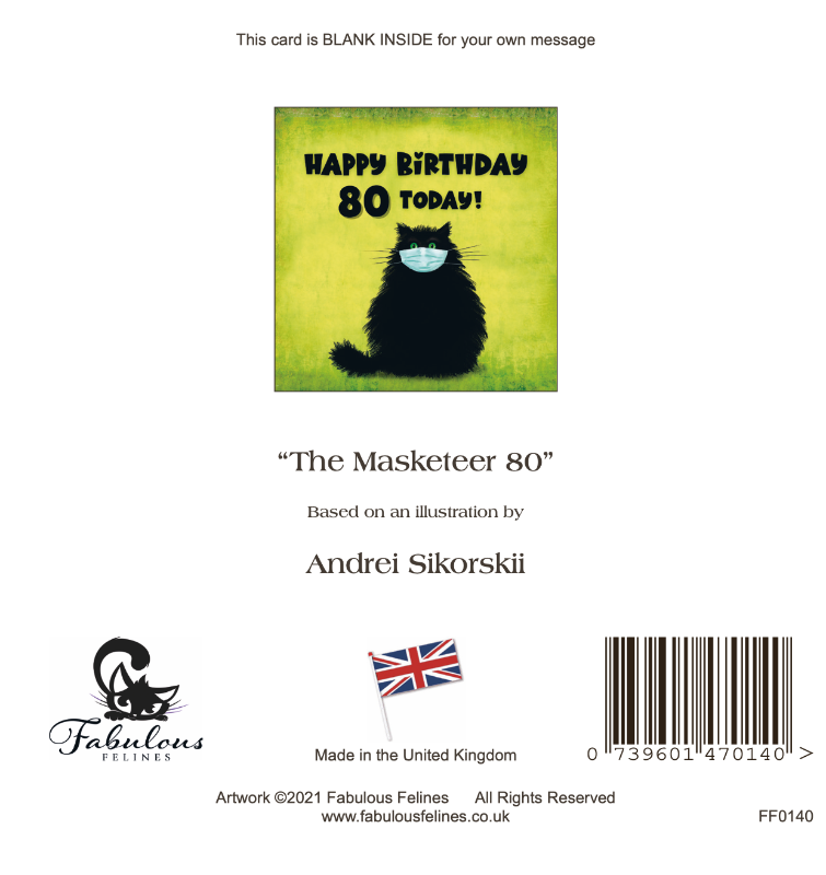 The Masketeer Cat 80th Birthday Card