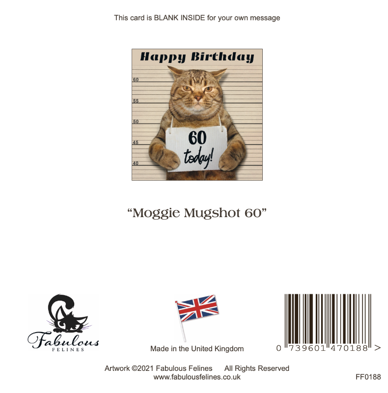 Moggie Mugshot 60th Birthday Card