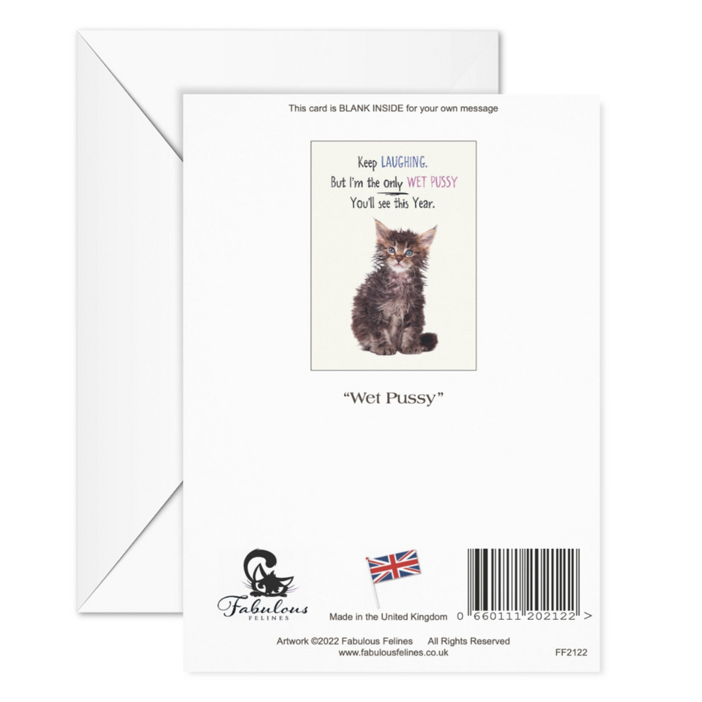 Cheeky Wet Cat Card – Rude Funny Cat Greeting Card for Adults
