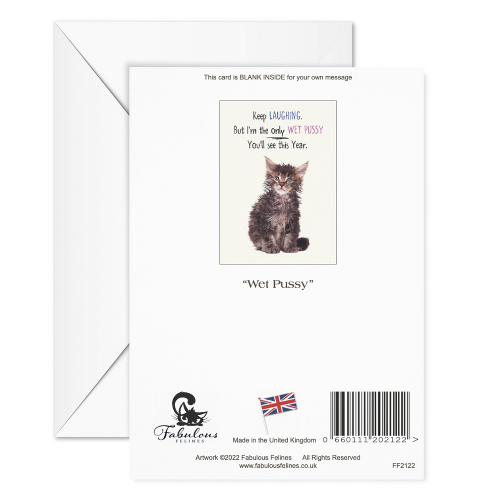 Wet Pussy Funny Rude Cat Greeting Card