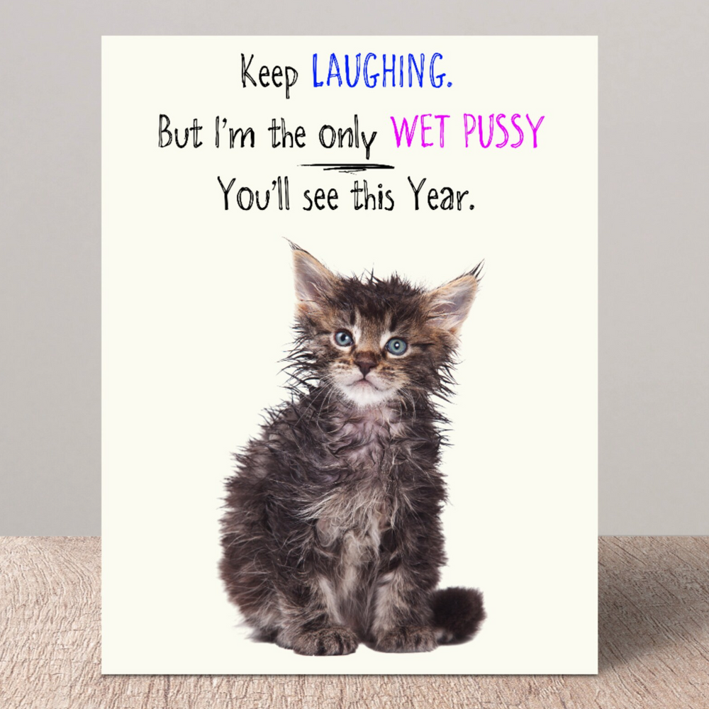 Wet Pussy Funny Rude Cat Greeting Card