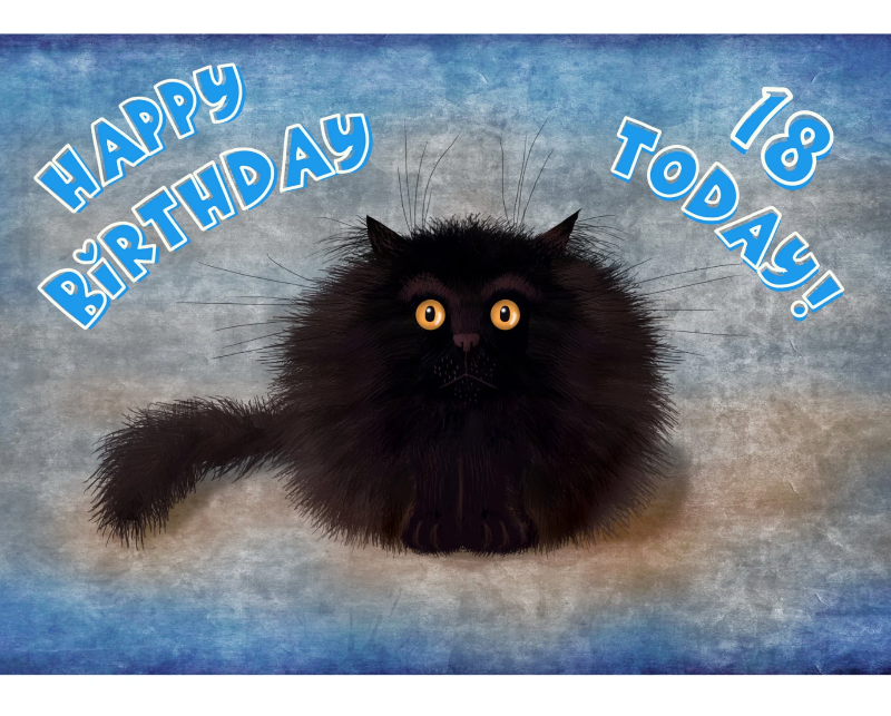 OREO - Cute Black Cat Greeting 18th Birthday Card