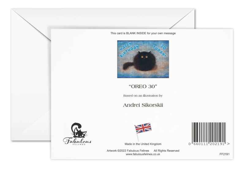 OREO - Cute Black Cat Greeting 30th Birthday Card