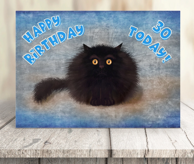 OREO - Cute Black Cat Greeting 30th Birthday Card