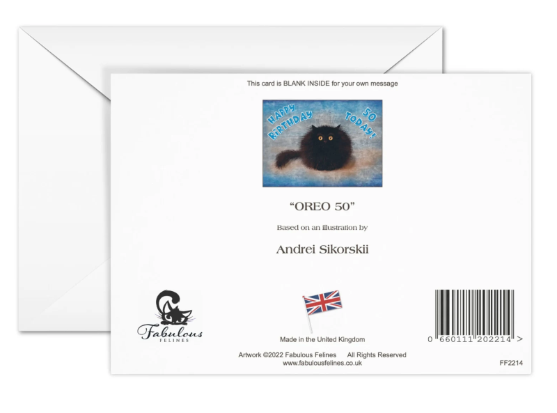 OREO - Cute Black Cat Greeting 50th Birthday Card