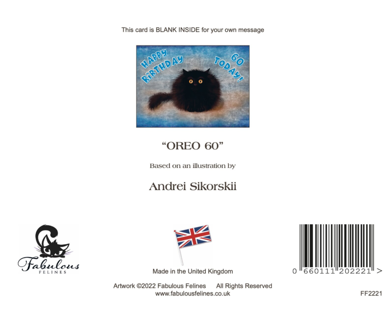 OREO - Cute Black Cat Greeting 60th Birthday Card