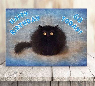 OREO - Cute Black Cat Greeting 60th Birthday Card