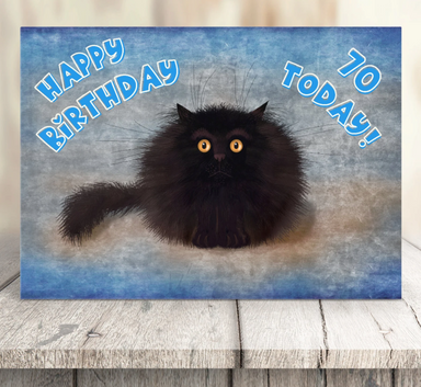 OREO - Cute Black Cat Greeting 70th Birthday Card