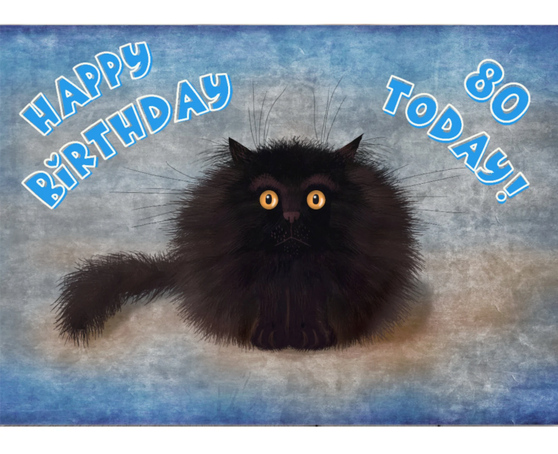 OREO - Cute Black Cat Greeting 80th Birthday Card