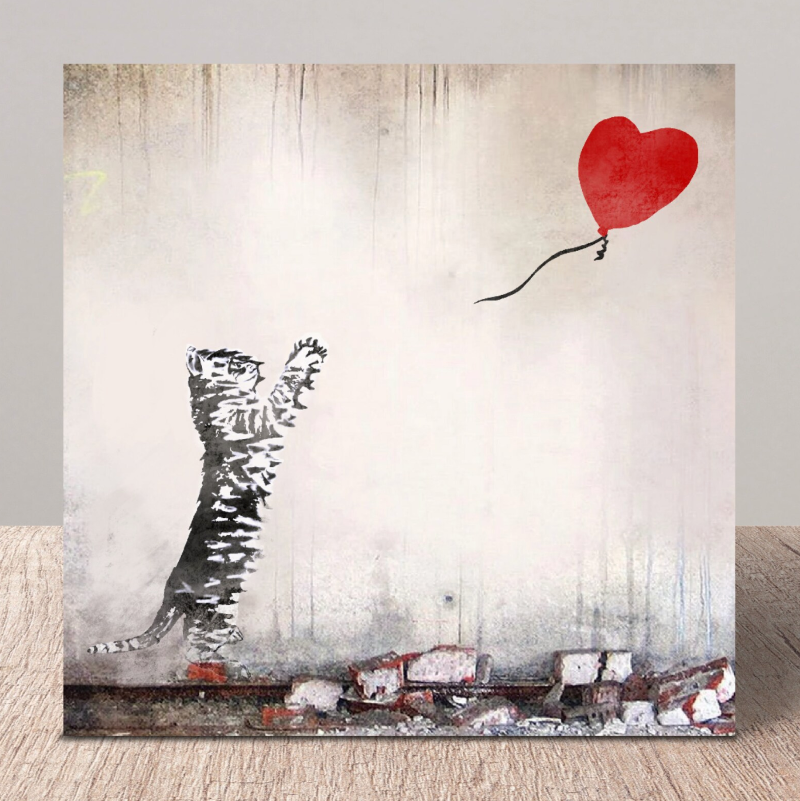 Cat with Balloon 2 Cat Greeting Card