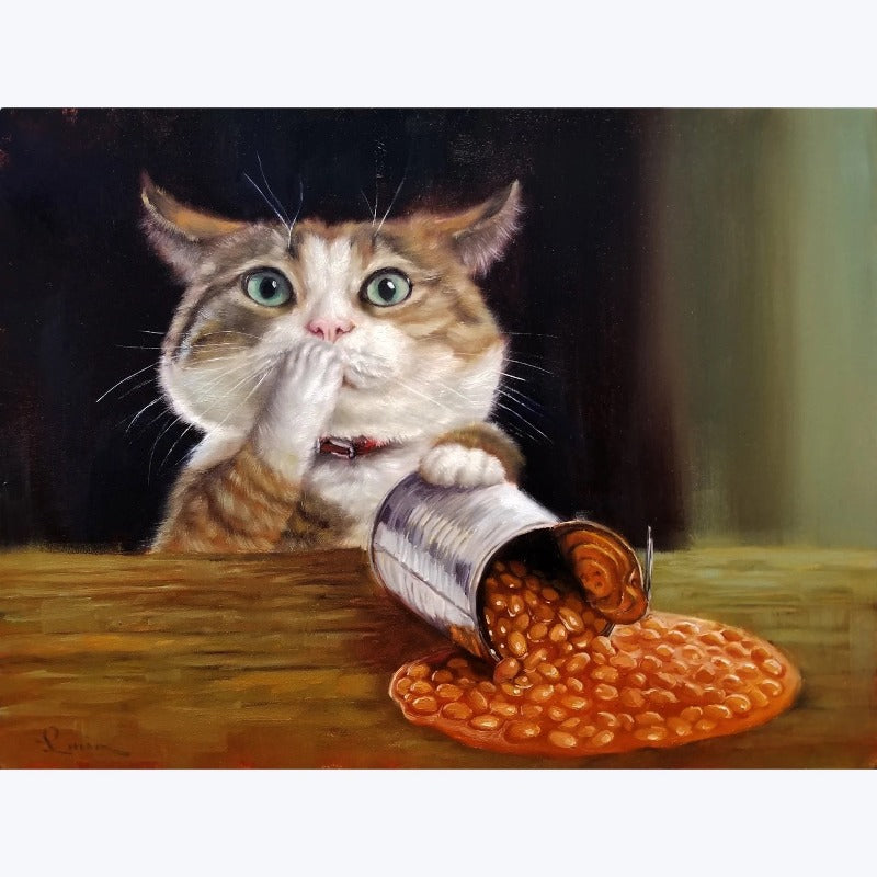 Spilt the Beans by Lucia Heffernan Cat Greeting Card