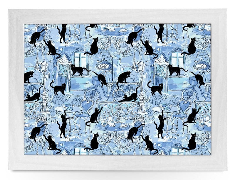 Cafe Cats Blue Lap Tray by Fabulous Felines