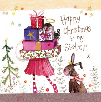Happy Christmas to My Sister Cat Sparkle Christmas Card