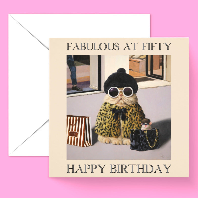 Fabulous at 50 Funny Cat 50th Birthday Card by Lucia Heffernan