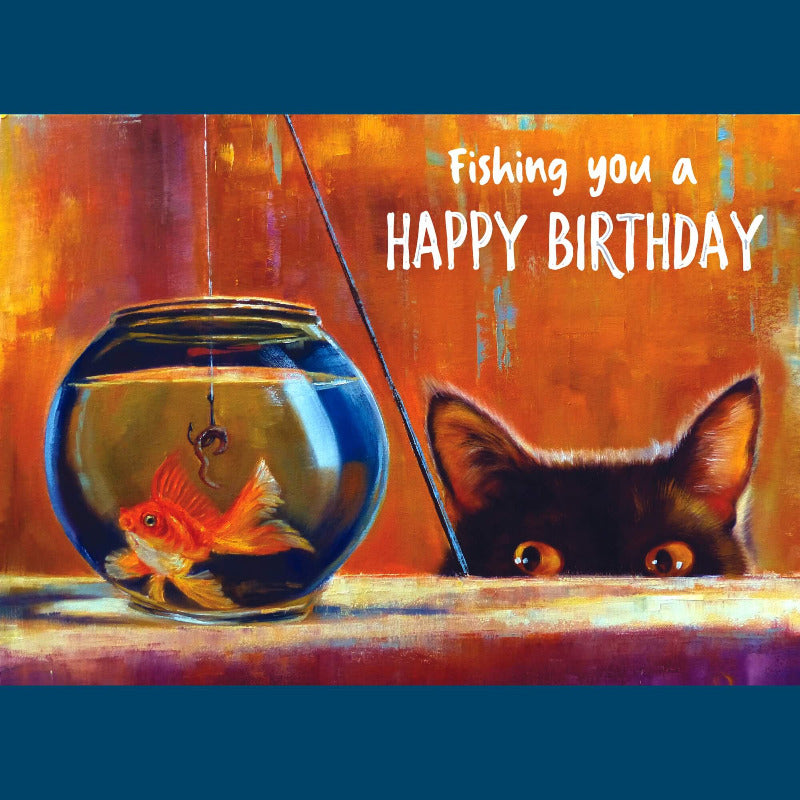 Fishing You a Happy Birthday by Lucia Heffernan Cat Greeting Card