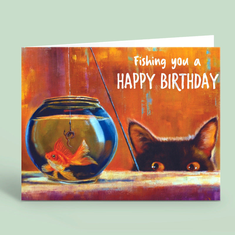 Fishing You a Happy Birthday by Lucia Heffernan Cat Greeting Card