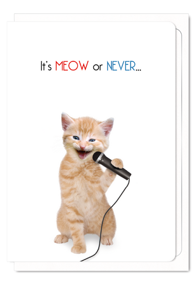 'It's Meow or Never' Cat Greeting Card Good Luck