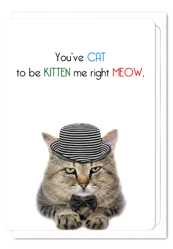 Funny Cat Themed Greeting Card 'Cat to be Kitten Me Right Meow' Cat Greeting Card