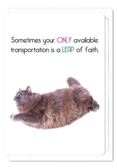 Cat Themed Good Luck Card 'Leap of Faith' Cat Greeting Card