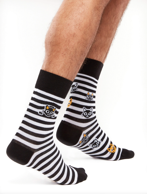 Cats & Stripes Black & White Regular Odd Socks
