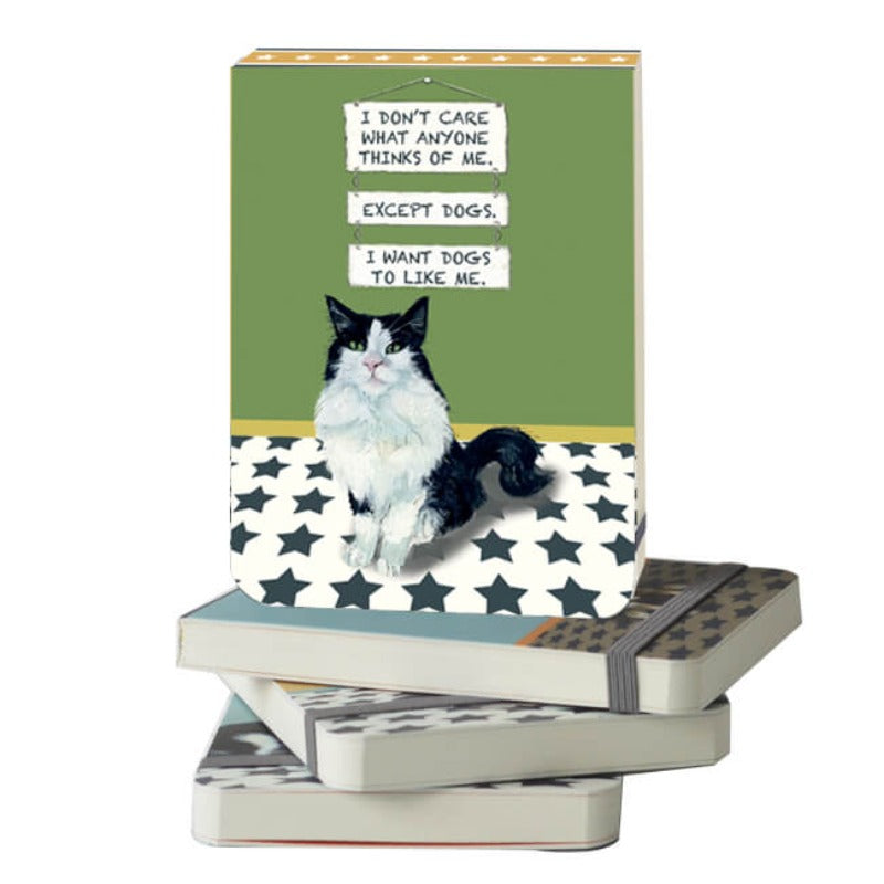 'Except Dogs' Black & White Cat Mini Flip Notebook