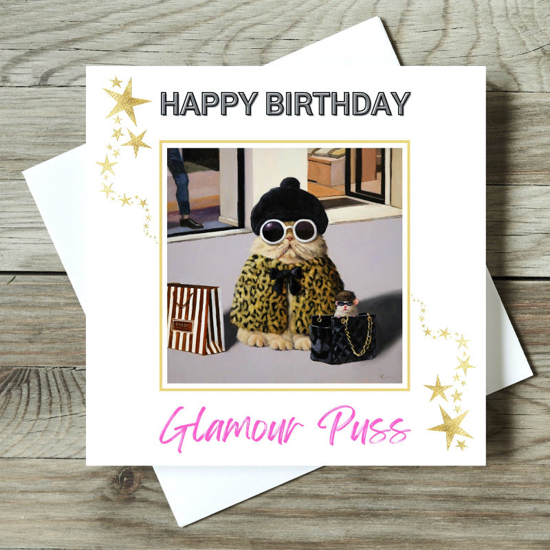 Glamour Puss Funny Cat Birthday Card by Lucia Heffernan