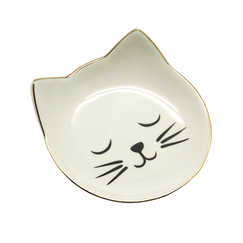 White & Gold Cat Face Trinket Dish
