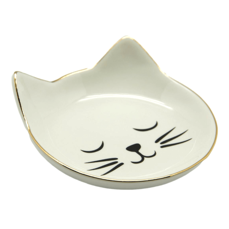 White & Gold Cat Face Trinket Dish