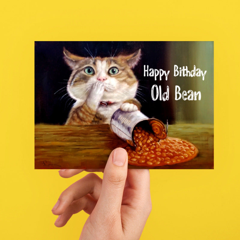 Happy Birthday Old Bean by Lucia Heffernan Cat Greeting Card