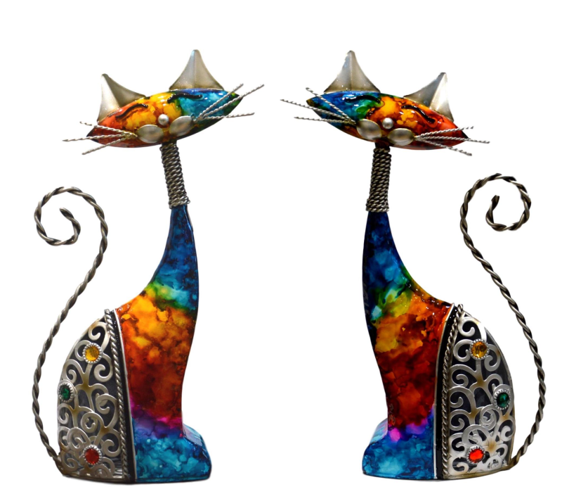 Multicoloured Metal Rainbow Cat Ornament
