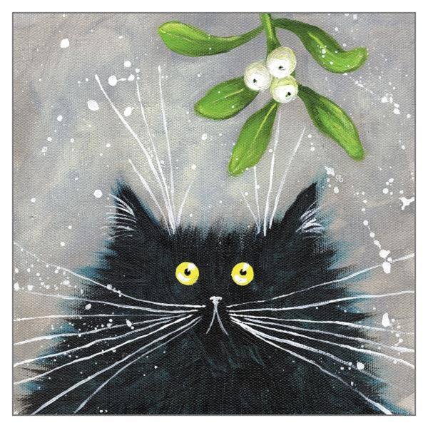 Kim Haskins Cat Themed Greeting Card 'Mistletoe Cat' Cat Greeting Card