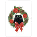 Black Cat in Rose Wreath Greeting Christmas Card by Kim Haskins