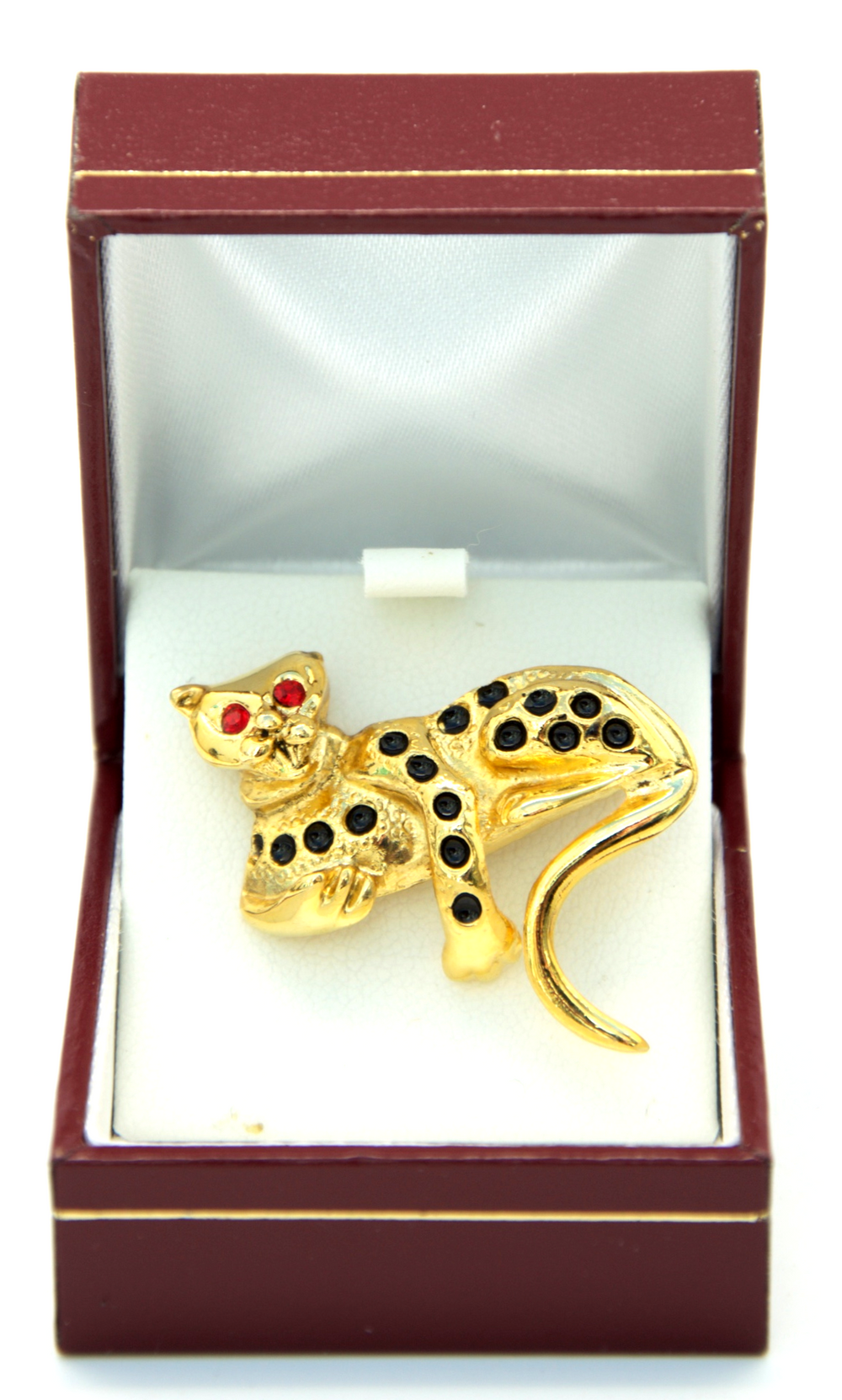 Leopard Cat Gold Crystal Brooch / Scarf Pin