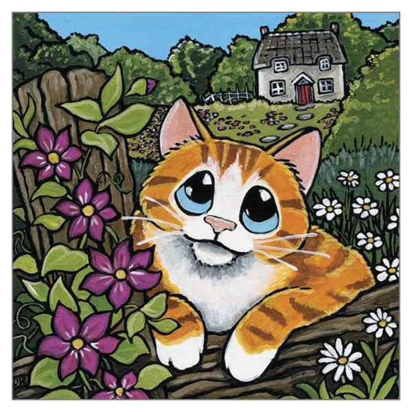 'Clematis Cottage' Cat Greeting Card by Lisa Marie Robinson