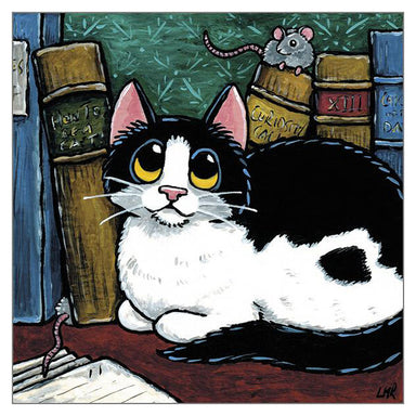 'Mice in the Reading Room' Cat Greeting Card by Lisa Marie Robinson