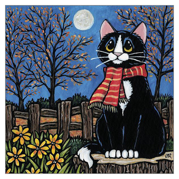 'One Autumn Night' Cat Greeting Card by Lisa Marie Robinson