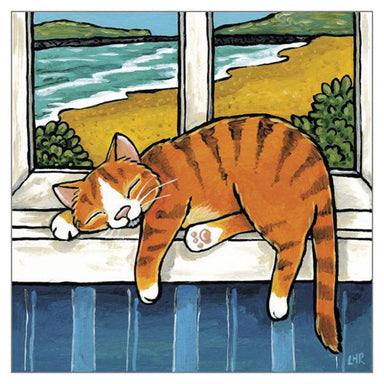 'Relaxing Sea View' Cat Greeting Card by Lisa Marie Robinson