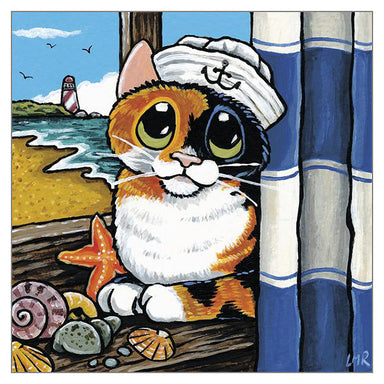 'Seaside Momentos' Cat Greeting Card by Lisa Marie Robinson