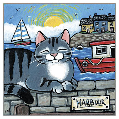 'The Harbour' Cat Greeting Card by Lisa Marie Robinson