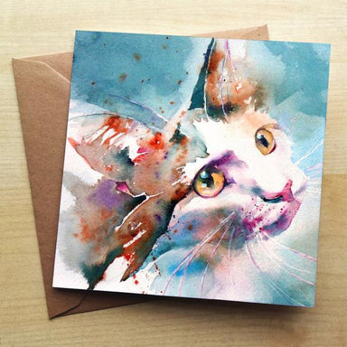 Beautiful Water Colour 'The Look of Love' Cat Greeting Card