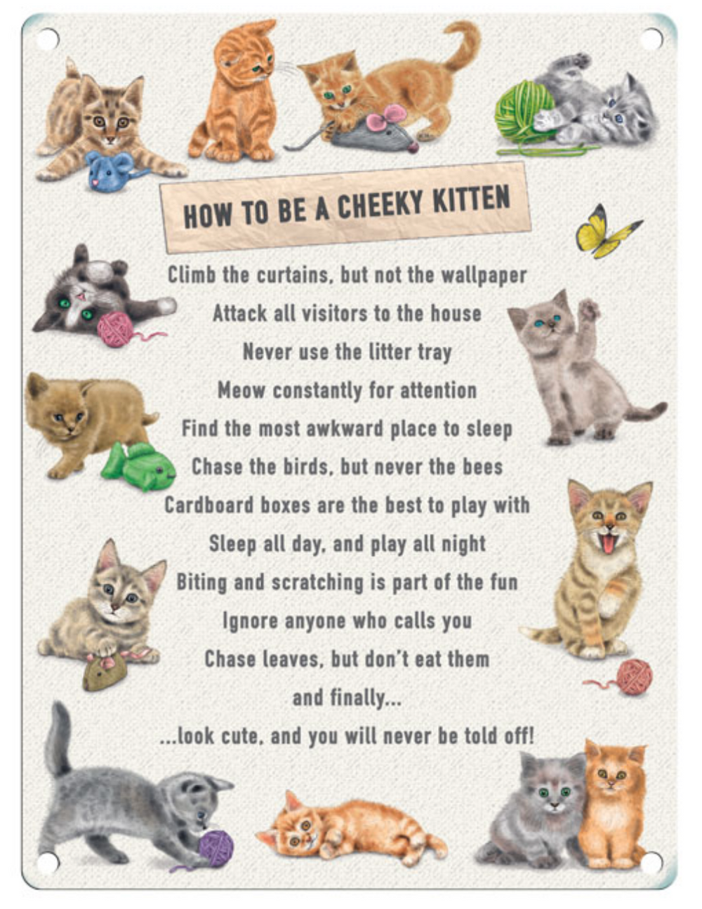 How to be a Cheeky Kitten Metal Hanging Cat Sign
