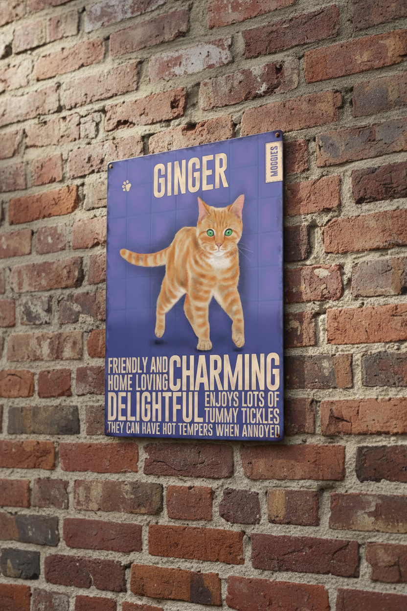 Ginger Cat Metal Hanging Cat Sign