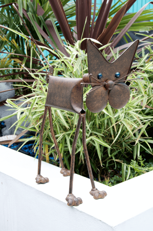 Standing Bronze Nodding Cat Garden Ornament